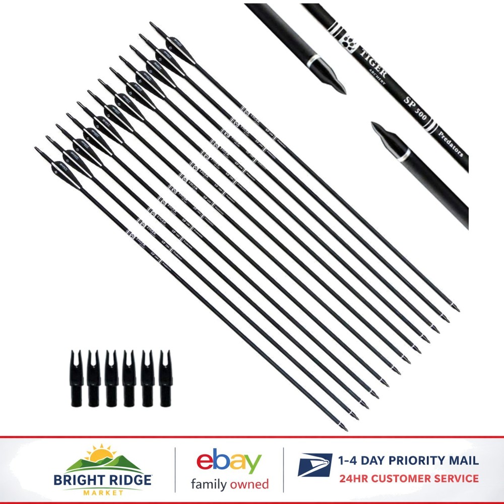 High-Quality Carbon Arrows with Black and White Fletching for Bow Shooting