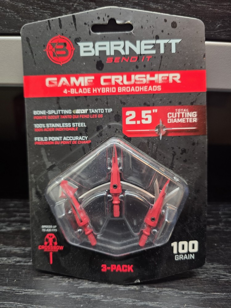 Barnett Send It Game Crusher 4 Blade Hybrid Broadheads 100 Grain 3 Pack