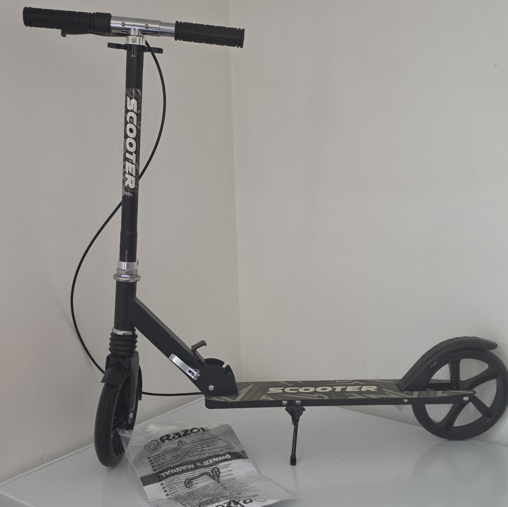 Folding Kick Scooter Black/Gray Adjustable Handlebar with Kickstand