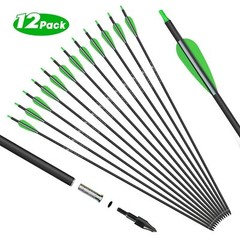 12Pcs 30» Archery Carbon Arrows 100 grain Broadheads Quiver Bow Target Hunting