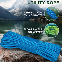 Rope – 90 Feet X 1/4 Inch (7Mm) – Sky Blue – Strong All-Purpose Utility Rope – C