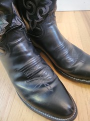 Men’s Justin Round Toe Cowboy Boots, Size 8.5D, Black Leather, Excellent Cond