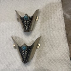 Boot Flat Tips Set Silver Tone Turquoise Stone Southwestern