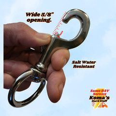 5″ T316 Stainless Steel Bolt action snap hook with 1 1/4″ round swivel eye clip