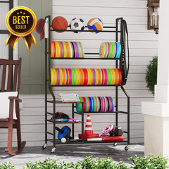 5 Tier Disc Golf Storage Rack with Wheels Hooks Organizer