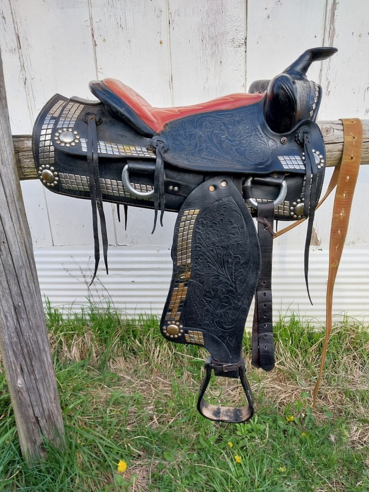 Vintage Western Silver Show Parade Saddle Doule Rigging 15″ Simco Fair Condition