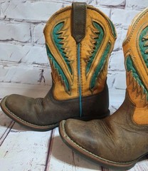 Ariat Ventek Wiggle Room Western Square Toe Boots Brown Turquoise Orange Kids 10