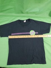 90s Era Santa Cruz Black Youth Sized Skateboard Shirt Lime + Purple 21″x16″ Cali