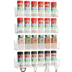 Spice Rack Wall Mount, 4 Pack, Screw or Adhesive Installation, Spice Clear