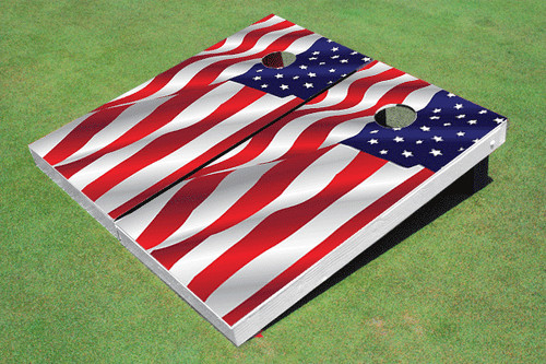 Wavy American Flag (white) Custom Cornhole Board Set