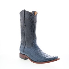 Los Altos Square Toe Caiman Belly Boot Mens Blue Wide Cowboy Western Boots