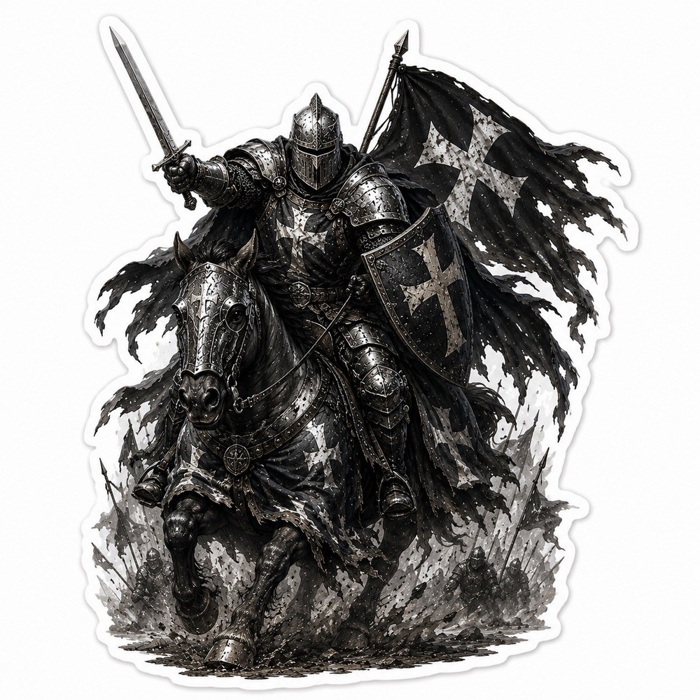 Black Templar Knight Sticker – Dark Medieval Crusader Decal