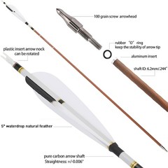12X 31″ Pure Carbon Arrows 5″ Natural Feather SP340-600 Recurve Bow Hunting