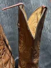 vintage ostrich cowboy boots with a brown leather shaft and quill-textured vamps