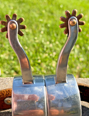 Western COWBOY COWGIRL Long Neck VINTAGE Rowel Spurs SIZE: Adult LEATHER STRAPS