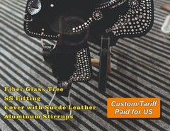 Bling Barrel Racing Horse Saddle Suede Covered Leather Saddle with Tack set