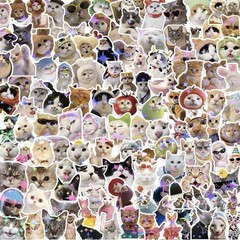 5Pcs Random Holographic Glitter Cat Meme Kitten Cartoon Waterproof Stickers
