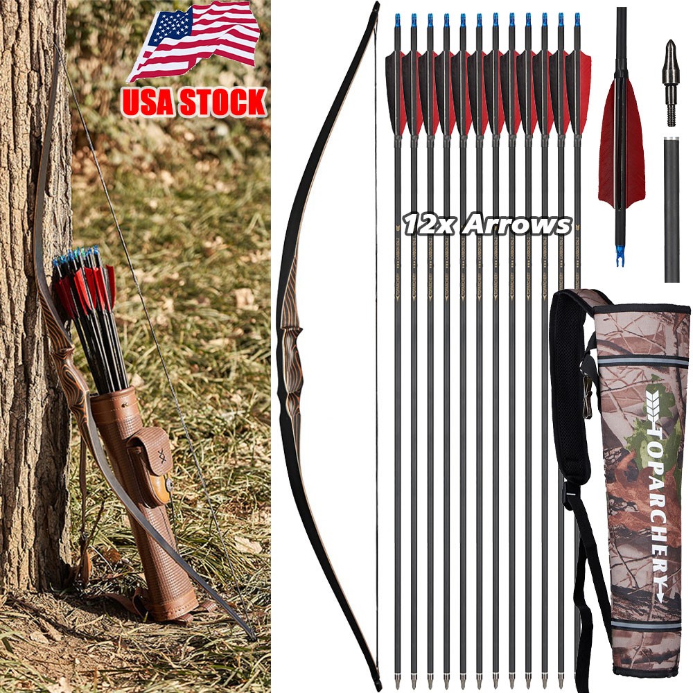 Archery 54″ Traditional Longbow 20-70lbs Wooden Recurve Bow Hunting Shooting RH