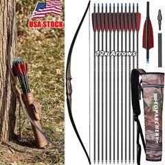 Archery 54″ Traditional Longbow 20-70lbs Wooden Recurve Bow Hunting Shooting RH