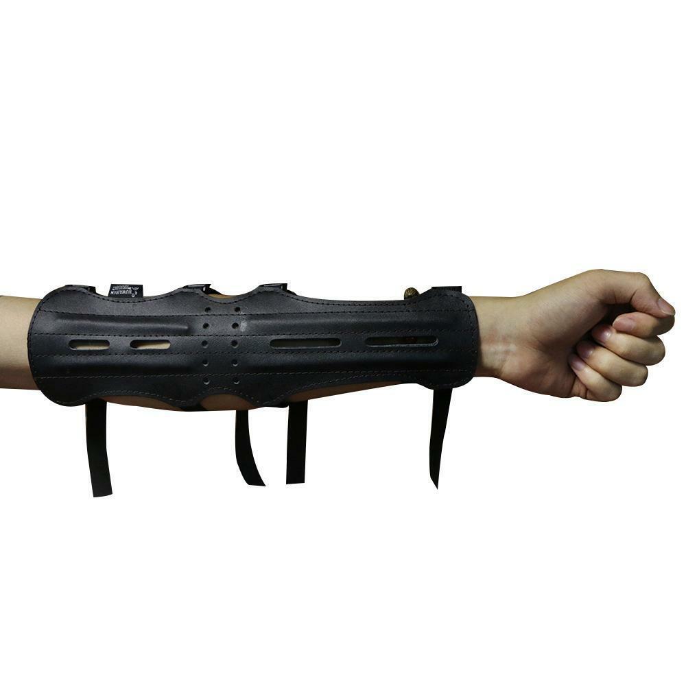 Black Archery Leather Arm Guard 4 Straps Forearm Protect Gear Hunting Arrow Bow