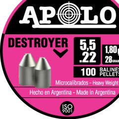 APOLO DESTROYER 100 Count HOLLOW POINT Cylindrical 5.5mm .22 Caliber Air Pellets