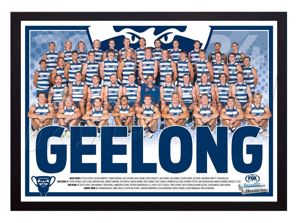 Framed 2024 Geelong Cats AFL Poster – 62cm x 44.5cm x 3cm