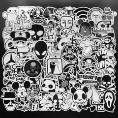 100Pcs Black White Stickers Skateboard Graffiti Laptop Luggage Car Decal Mix Lot
