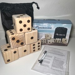Jumbo Wooden Dice for Backyard Outdoor Games with Laminated Scoresheets & Bag