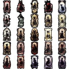 30Pcs Mixed Gothic Medieval Astrology Tarot Black Cat Dark Witch Kitty Stickers