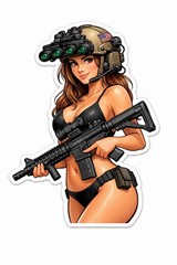 Cartoon Girl Operator AR 15 Sticker Car Gun Decal Tactical Military NVG Anime