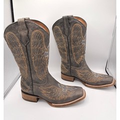 Corral Teens Western Boots 4.5T Wing Cross Brown Leather Square Toe A1032