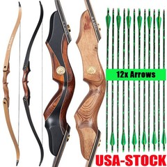 Archery 60» Takedown Recurve Bow Wooden Long Bow / Arrows for Target Hunting