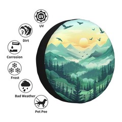 Spare Tire Cover Mountain Landscape with Green Trees Wheel Covers Weatherproo…