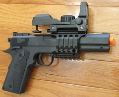 Airsoft Spring Pistol COLT M1914 Style W/Red Dot Scope, Rail System 230 FPS
