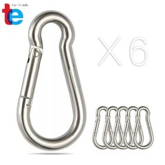 304 Stainless Steel Spring Snaping Hooking Carabiner Clips 264 Lbs , Set Of 6