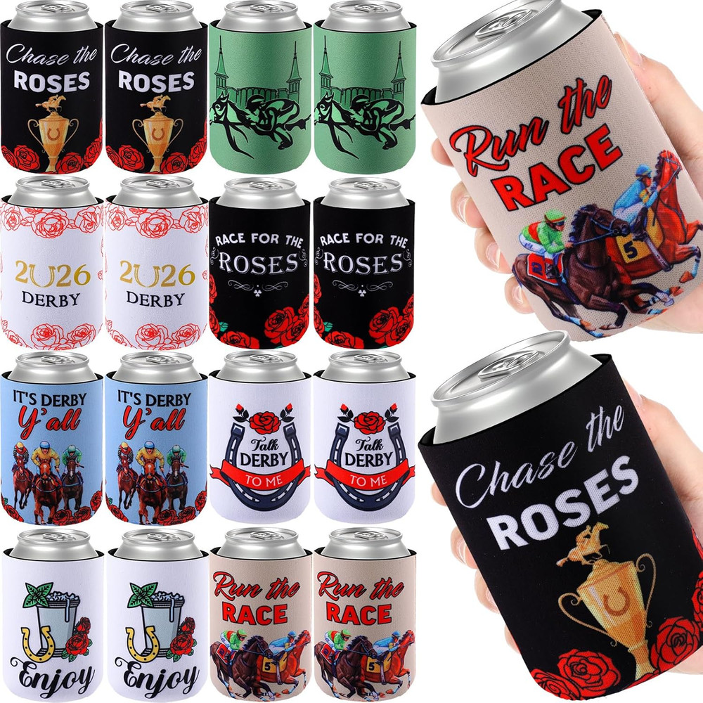 Umigy 24 Pcs Derby Party Supplies 2026 Horse Racing Can Sleeves 12 oz Run for th