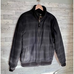 Denver Hayes Jacket Mens Medium Fleece Lined Black/Gray Checkered Full Zip Warm