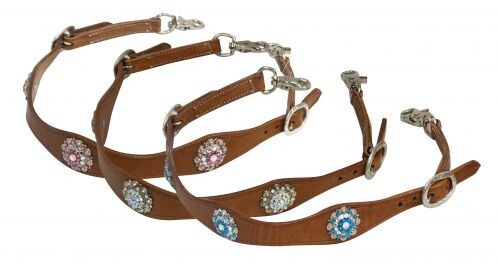 WITHER STRAP Scalloped Leather with Crystal Rhinestone Conchos Adjusts 27″-29.5″