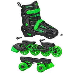 Roller Derby Green Wire Kids’ Inline-Quad Combo Skates – Black/Green (12-2)