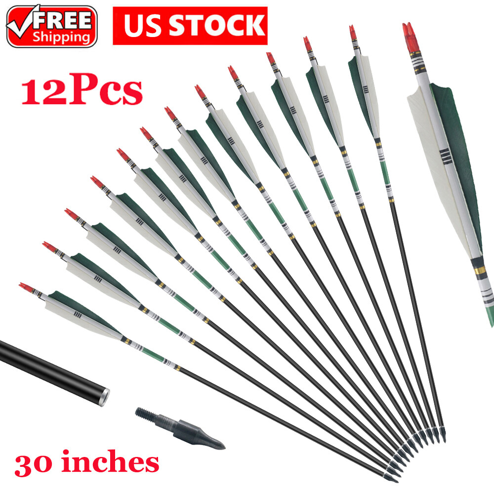 12Pcs 30 Carbon Arrows SP500 7.6mm Turkey Feather Archery F Compound&Recurve Bow