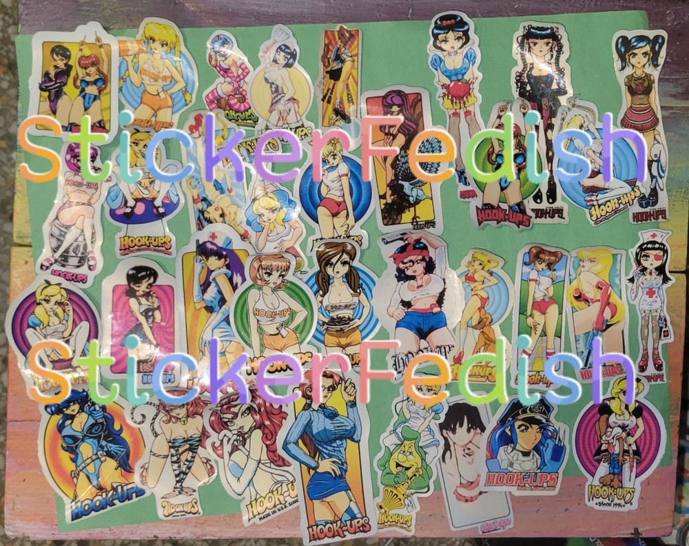 (34) Hook-ups Inspired Girls Vinyl Laminated Die-cut Sk8 Surf Skate Set Of 34