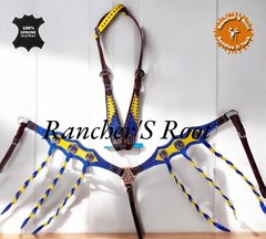 Western Tack Set Horse | Blue With Yellow Braided Tack Set