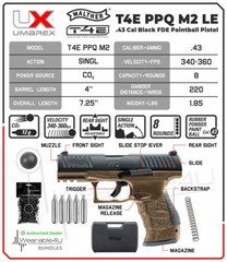 Umarex T4E Walther PPQ M2 .43 Cal FDE Paintball Pistol w/100 Rubber Balls & CO2