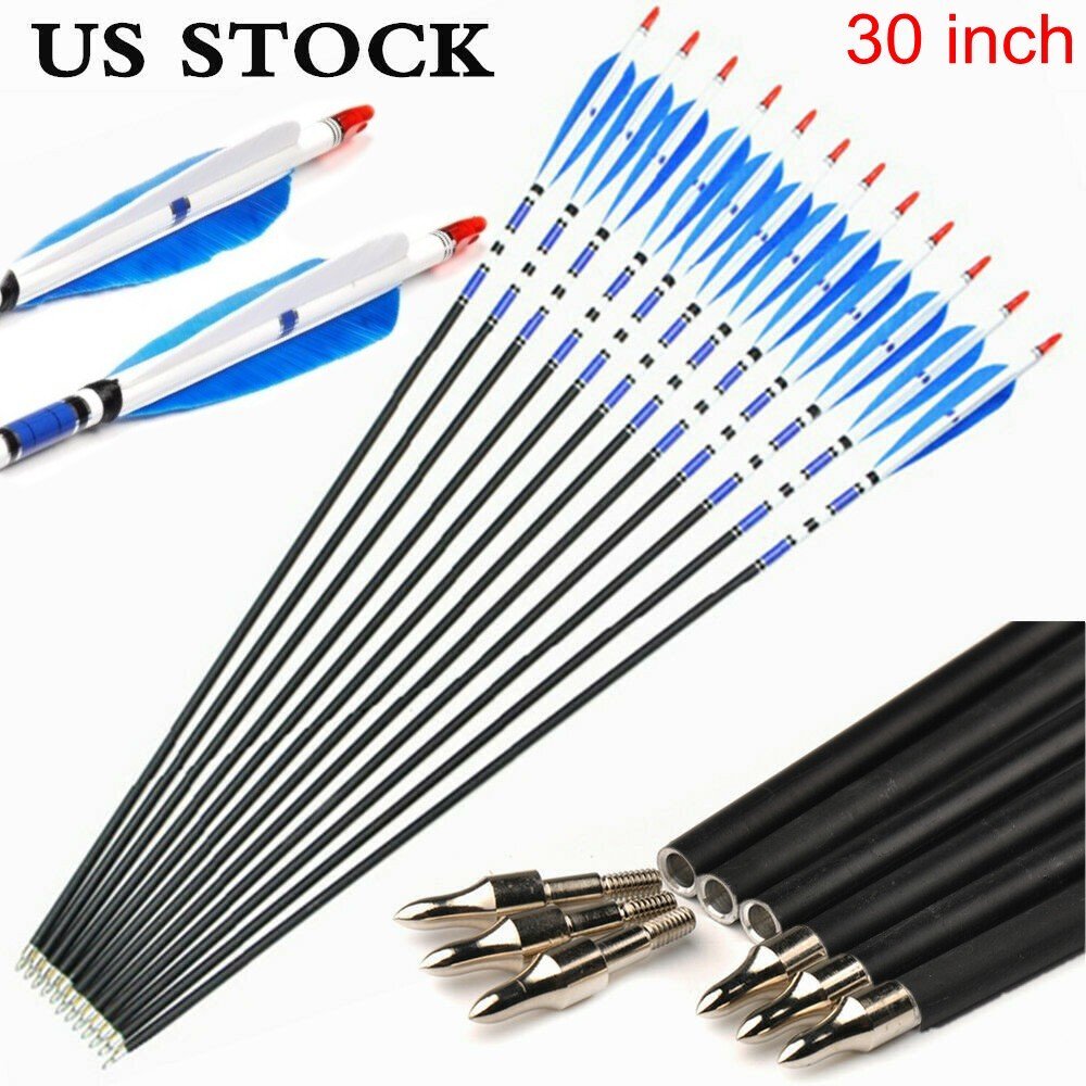 12Pcs 30/32 Carbon Arrows SP 500 Turkey Feather Archery For Compound&Recurve Bow