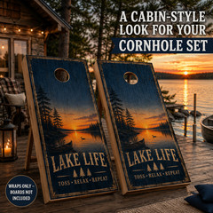 Lake Life Cornhole Board Wraps Set of 2 Cabin Sunset Vinyl Decals 24×48