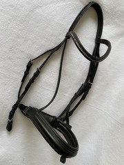SCHOCKEMOHLE Gently Used PADDED Black FULL Horse BRIDLE~Crank Nose~Crystal Brow