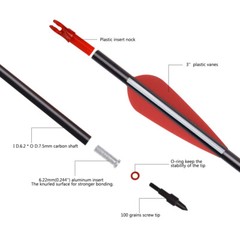 6/12 Pack 26/28/30 Inch Carbon Arrow Spine 500 for Compound/Recurve Bow Hunting