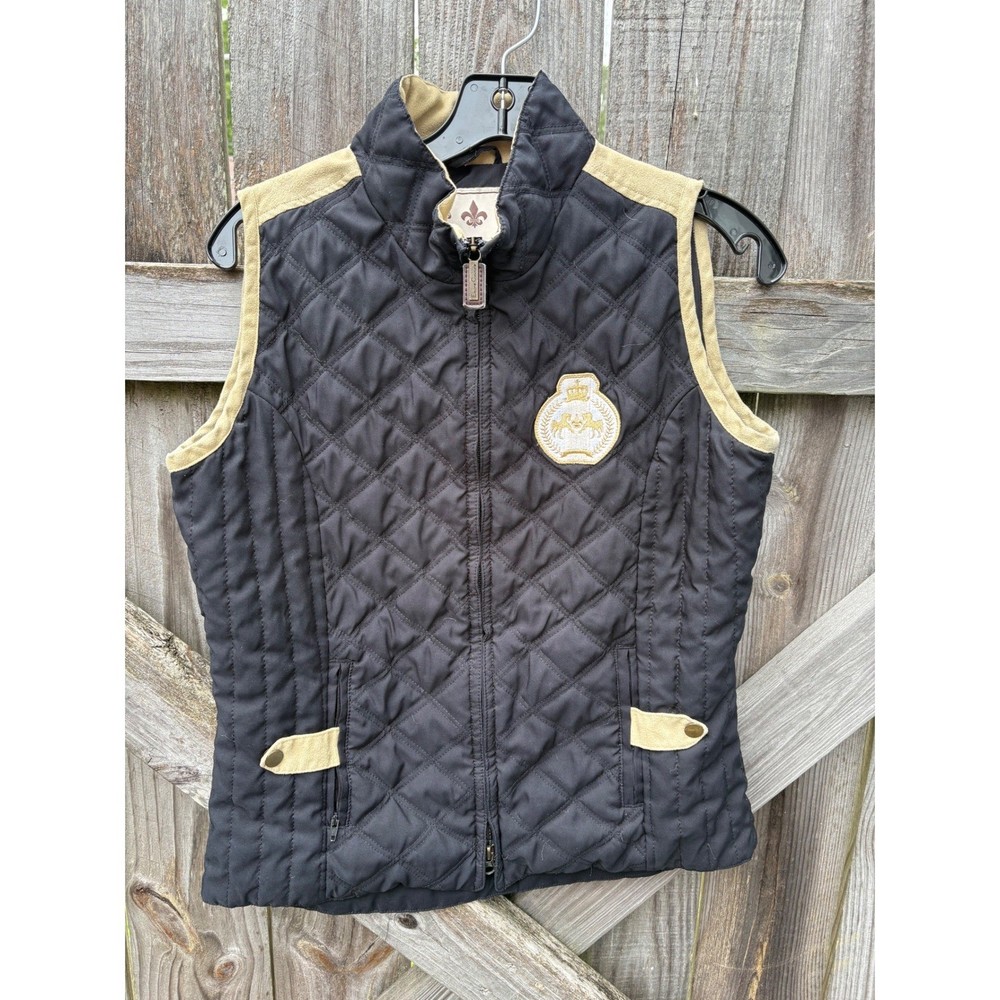 Equine Couture Parisian Vest Womens Large Black Tan Quilted Equestrian Riding L