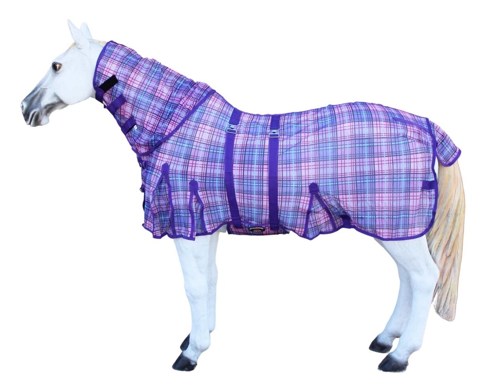 Horse Flysheet Mesh Holes Light Summer Spring Airflow Neck Purple Plaid 73164