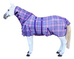 Horse Flysheet Mesh Holes Light Summer Spring Airflow Neck Purple Plaid 73164